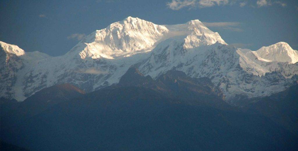 Sunlight on Kanchenjunga range of mountains as seen from Pelling