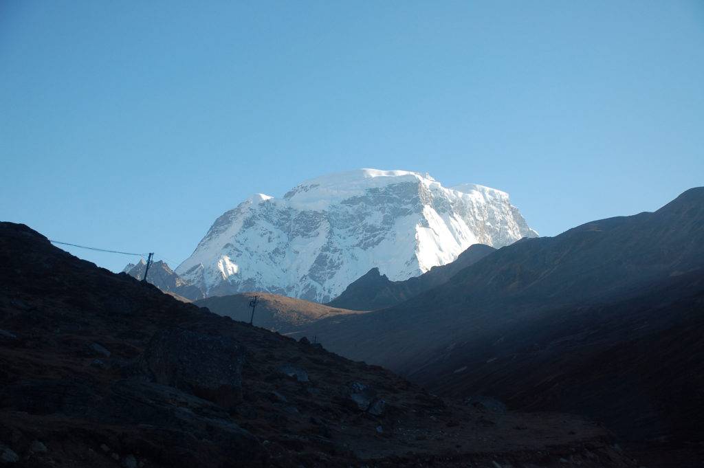 Snow capped mountaing peak from Chopta Valley