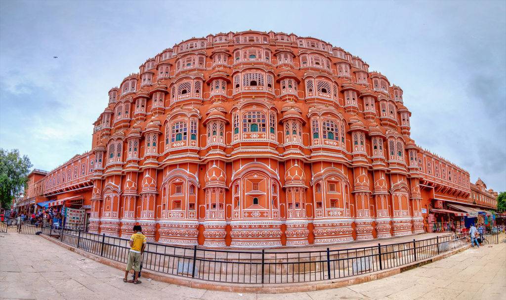 Brick red colored building of Hawa Mahal at Jaipur