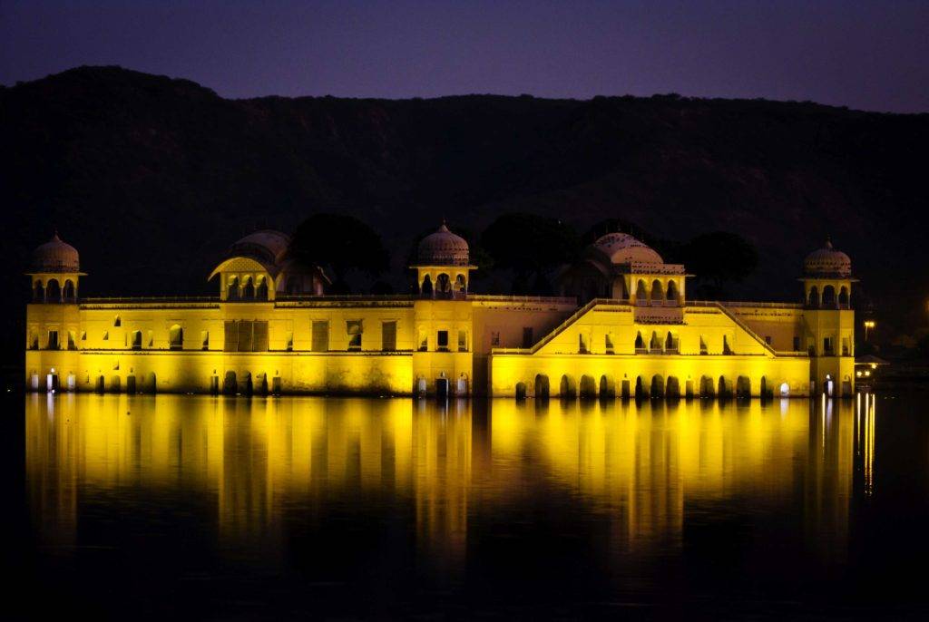View of Jal Mahal under lights at night