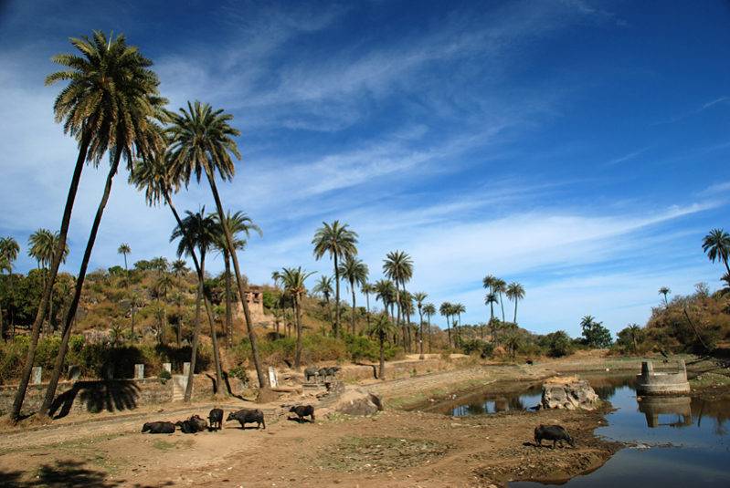 Blue sky and the village at Achalgarh