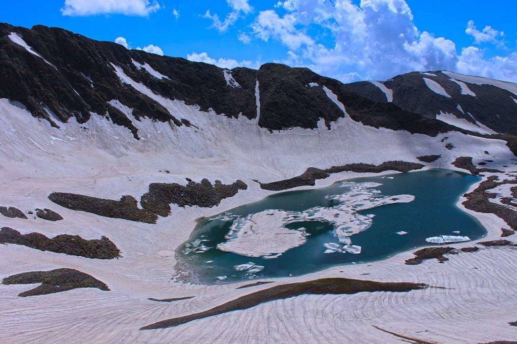Snow covered Alpathar Lake at Gulmarg