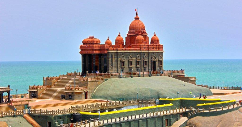 Vivekananda Rock Memorial situated on the crossing of three seas at Kanyakmari