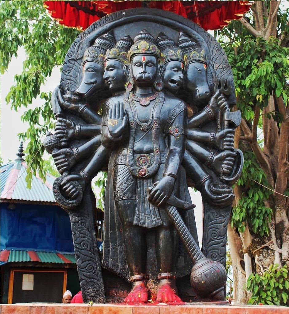the statue of lord Hanuman at Rameswaram Five headed Hanuman Temple