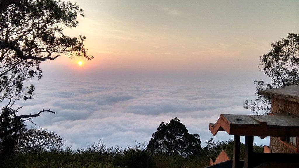 Sunrise over layer of clouds at Nandi Hills, Bangalore