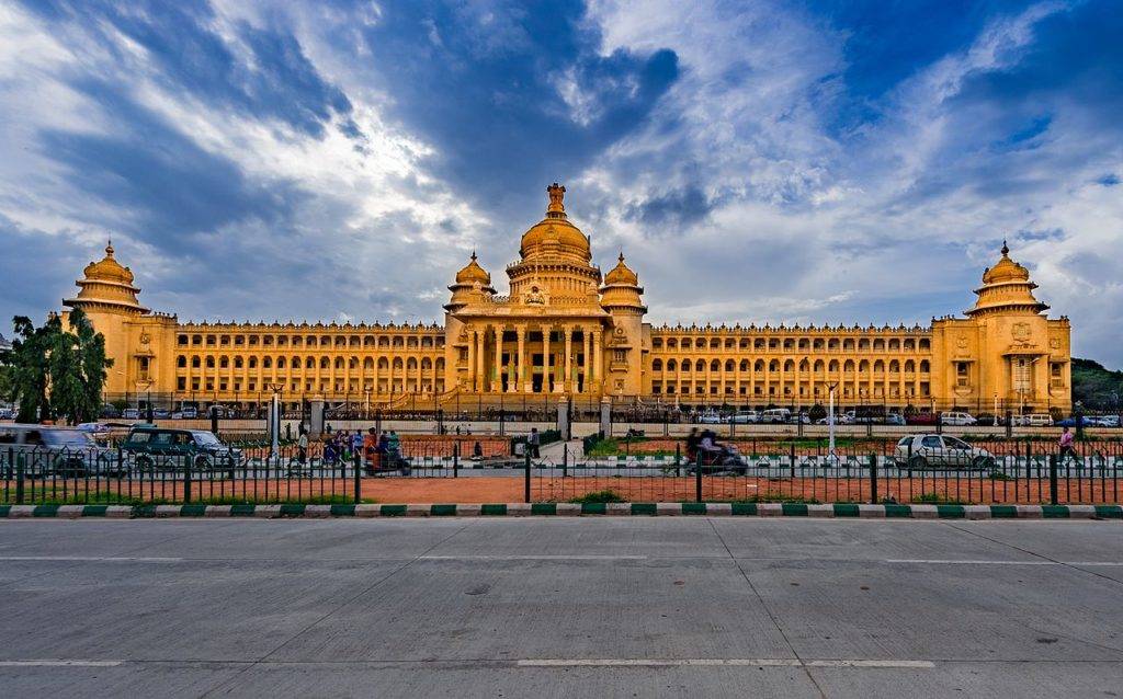 Bangalore Vidhana Soudha building in the evening light