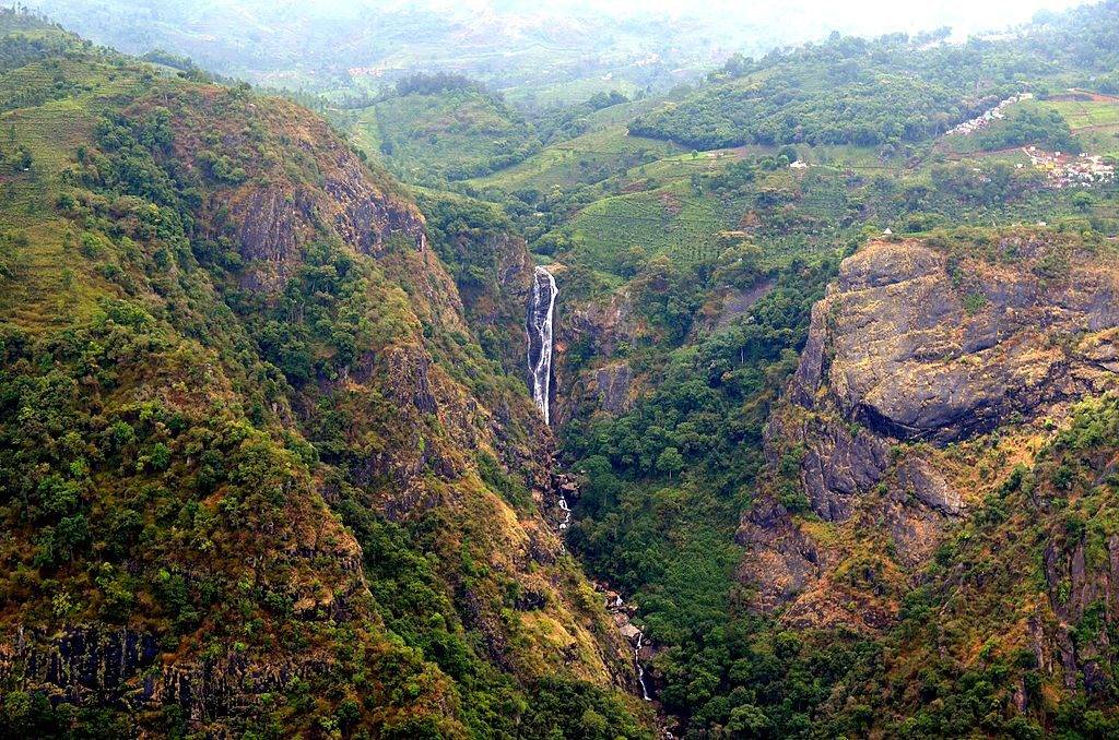 white waters of Catherine Falls coming down from the hills