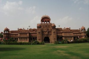 Laxmi Niwas Palace building at the lawn