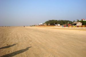Yellow sands and food stalls at Mandarmani Beach