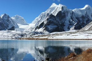 Snow capped mountains around Gurudongmar lake