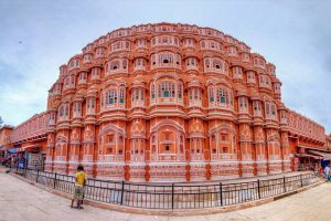 Brick red colored building of Hawa Mahal at Jaipur