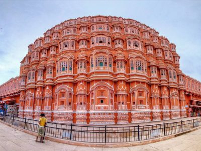 Brick red colored building of Hawa Mahal at Jaipur