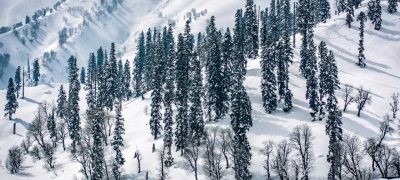 Winter sports in the snow covered valley of Gulmarg
