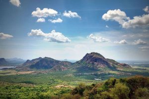 White clouds floating in the blue sky over Green Valley near Kodaikanal