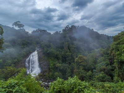 View of Attukal Waterfalls and surrunding dense forests
