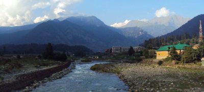 Leader river flowing through Pahalgam in evening lights