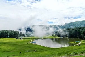 Clouds hanging over the Sanasar Lake at Patnitop