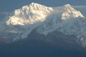 Sunlight on Kanchenjunga range of mountains as seen from Pelling