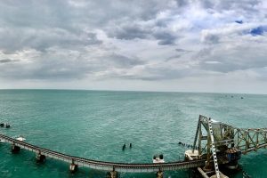 Pamban Bridge standing on the sea connecting Rameswaram with mainland India