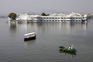 White building of Udaipur Lake Palace situated in the middle of the lake